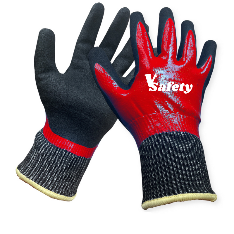 Cut resistance gloves with Fully Nitrile coated and palm sandy nitirle gloves 
