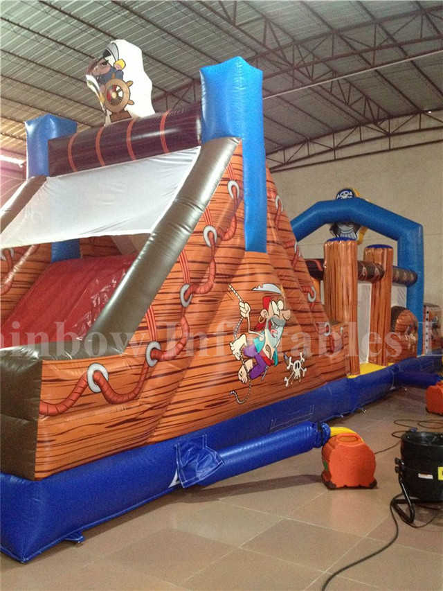 RB5038(11x3.5x4.5m) Inflatable Pirate Boat Obstacle Course With Small Slide For Sale