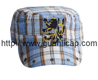 Checker fabric army cap with metal holes
