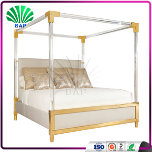 Hotel Acrylic Bed Room Furniture Golden King Size Bed Frame Bedroom Set
