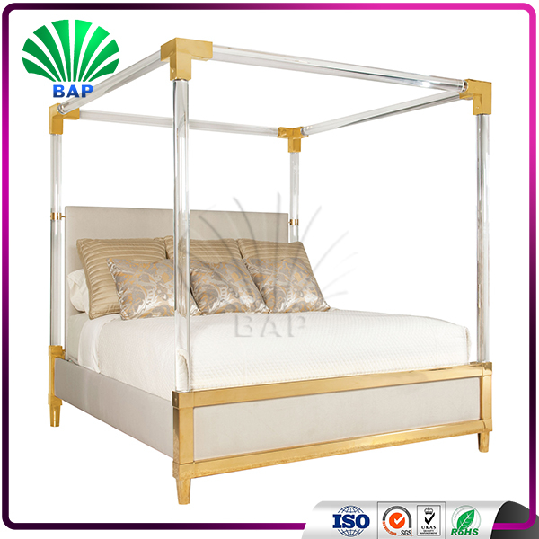 Hotel Acrylic Bed Room Furniture Golden King Size Bed Frame Bedroom Set