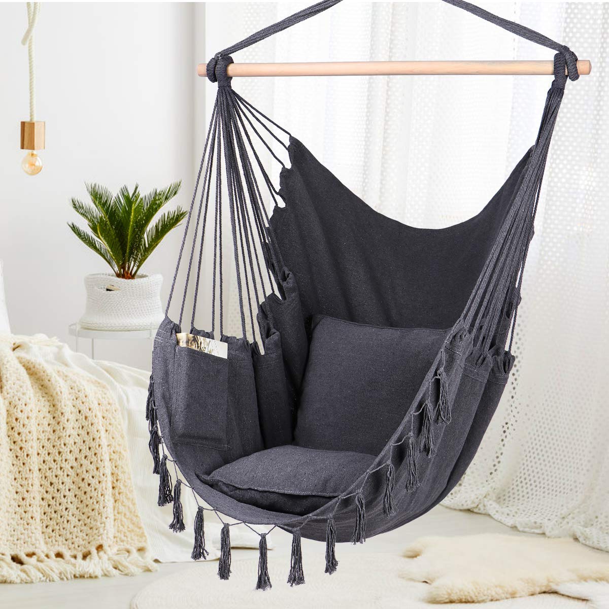  Macrame Hammock Swing Chair With Two Pillows/Carry bag/Hardware