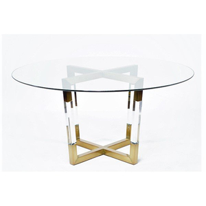 Clear Acrylic Base Glass Top Round Dining Table Modern Lucite Furniture Dinner Table