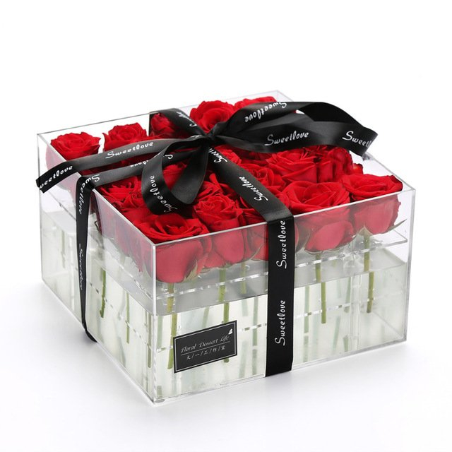 Wholesale Clear Acrylic Flower Display Box Fashion Lucite Gift Box Plexiglass Shoe Box