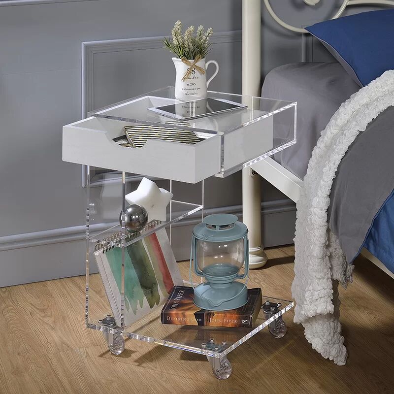 Hot Selling New Design Acrylic Living Room Furniture Lucite Side Table With Drawer And Wheels Buy Acrylic Furniture Acrylic Side Table Acrylic Lucite Side Table Product On Dongguan Jingfumei Acrylic Products