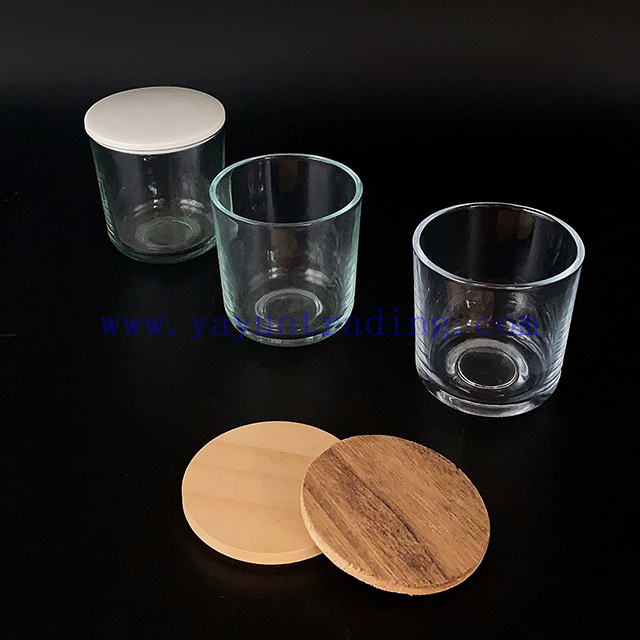 Hot Sell Luxury Candle Jars 8oz Clear Cheap Glass Candle Holder with Ceramic Wooden Lid