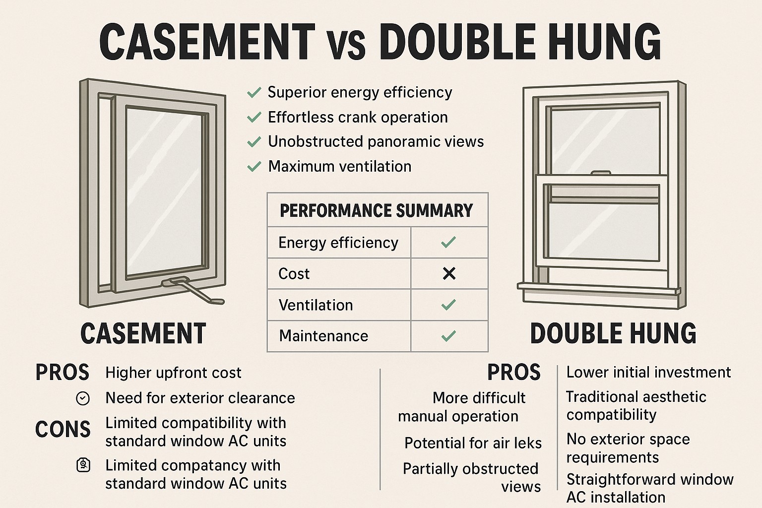 Casement vs Double Hung Windows - PRO -uri și contra defalcare