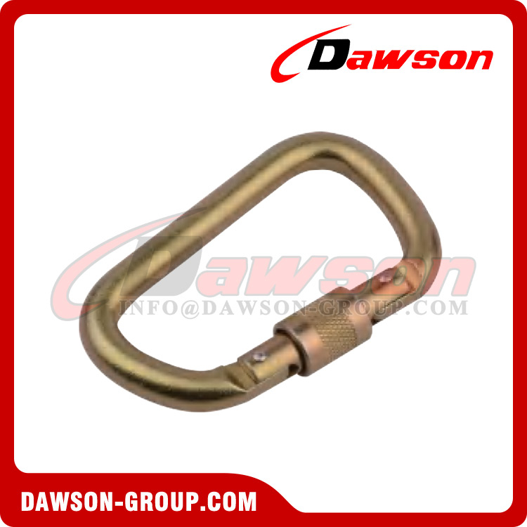 DSJ-1071 حلقة تسلق فولاذية للرياضة الخارجية للتسلق، حلقة تسلق أمان ذاتية القفل على شكل حرف D معالجة بالحرارة