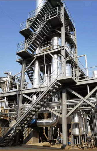 MVR Forced Circulative Evaporationg Ilustrasi proses evaporasi multi-efek, yang menggambarkan beberapa tahapan penguapan dan kondensasi untuk meningkatkan efisiensi energi.