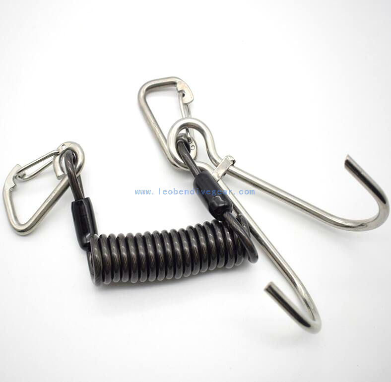 Wholesale 316 SS Scuba Diving Reef Drift Double Hook with Spiral Coil Lanyard