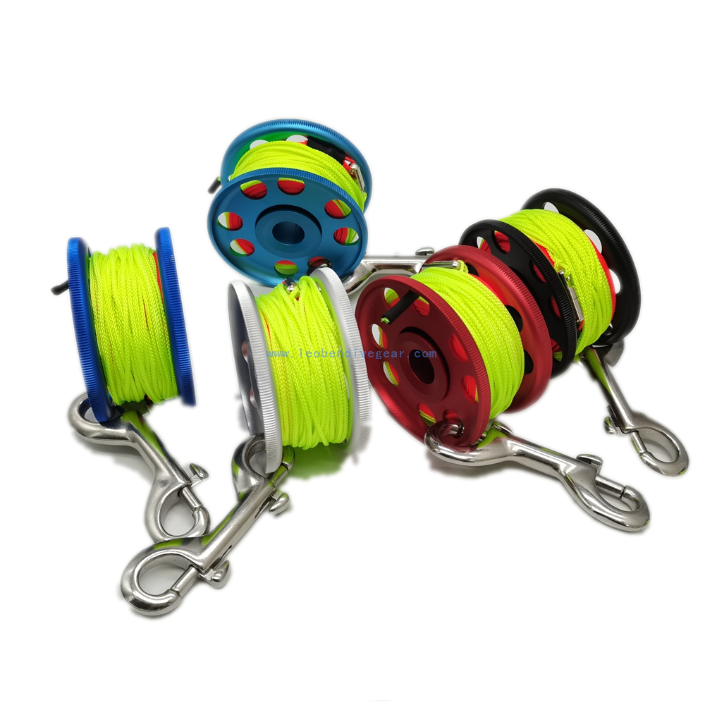 30m/100ft Aluminum Scuba Diving SMB Guide Line Finger Reel Spool with rotating Spinner
