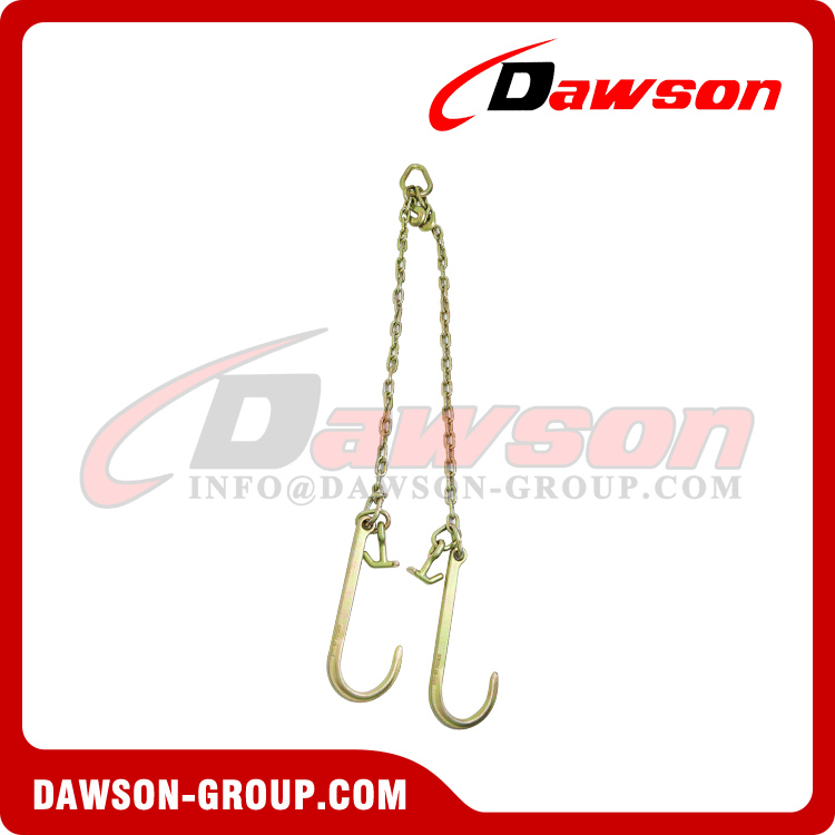 مجموعة DAWSON G70 V-Chain، رابط كمثرى مع خطافات إمساك في الأعلى، لجام سلسلة V من الدرجة 70 مع خطافات J ورأس مطرقة مقاس 15 بوصة