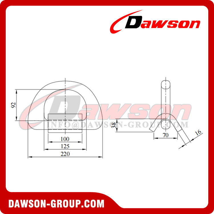 DS-AL-A1 50T D リング、50T 破断荷重工業用 D リング、溶接固縛 D リング