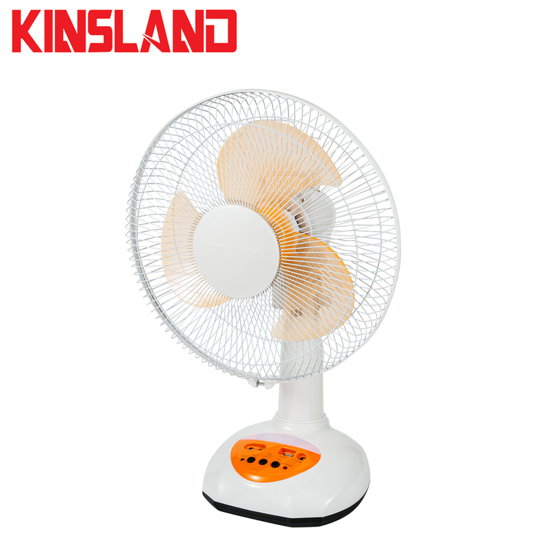 12" Solar Rechargeable Table Fan with LED Light 2-Speed Mechanical Control 6V 4.2ah AC/DC for Hotels/ Outdoor