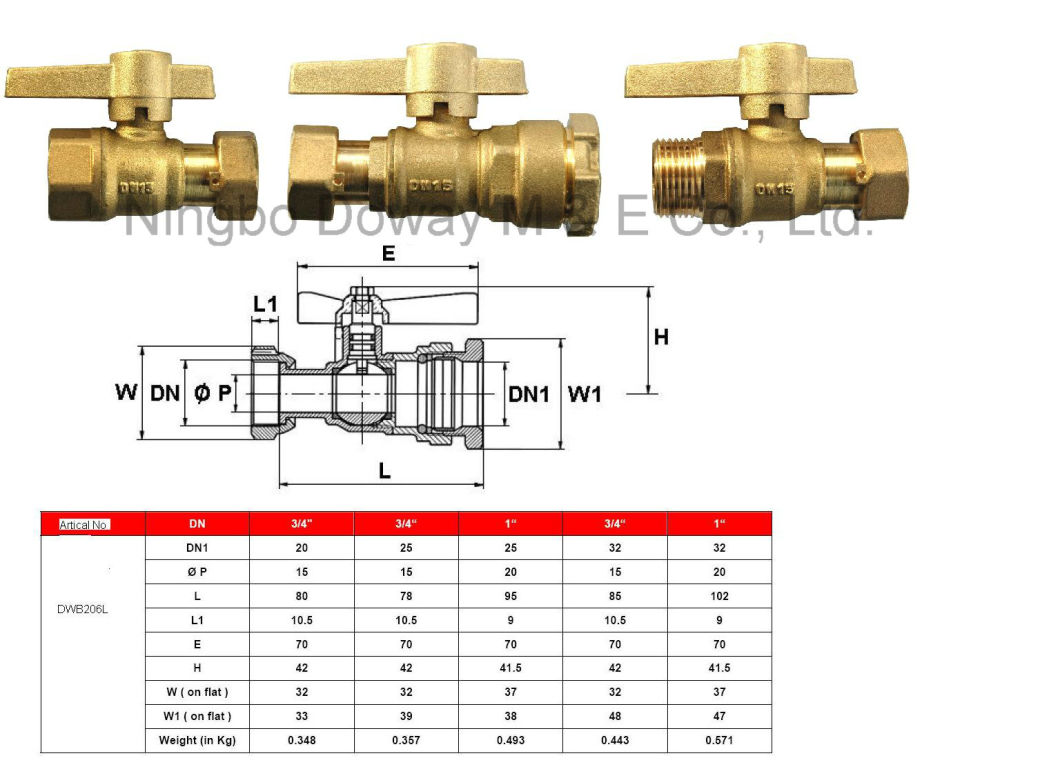 Robinet à bille en laiton pour compteur d'eau avec écrou femelle et libre