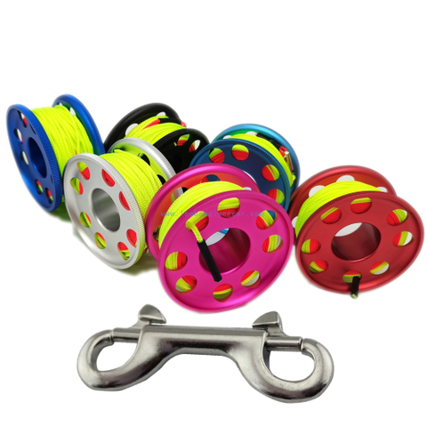 30m/100ft Aluminum Scuba Diving Finger Reel Spool with SS 316 Bolt Snap