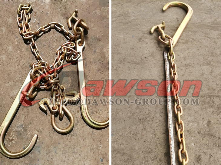 一端に J フック、もう一端にグラブフック、T フック、ミニ J フックが付いたグレード 70 チェーン - Dawson Group Ltd. - 中国メーカー、工場