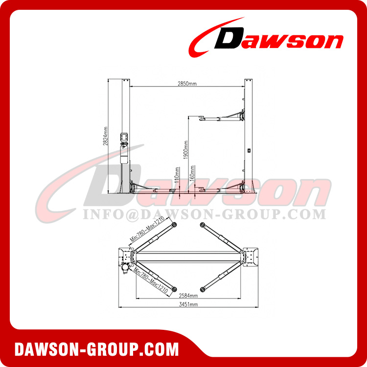 DSQJY240CC-P Elevador hidráulico de 2 postes 4T, Elevador hidráulico de placa base de 2 postes