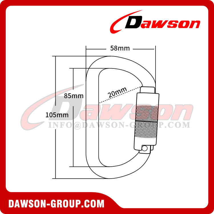 DSJ-1062 حلقة تسلق فولاذية ذاتية القفل على شكل D، حلقات تسلق فولاذية معالجة بالحرارة