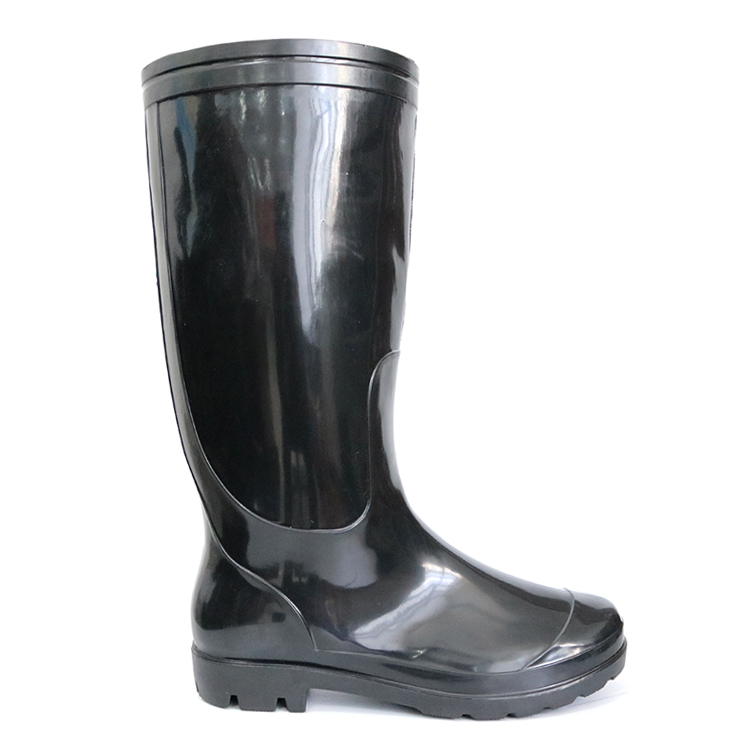 SQ-BB 2 dollar waterproof non safety cheap black shiny pvc work rain boot