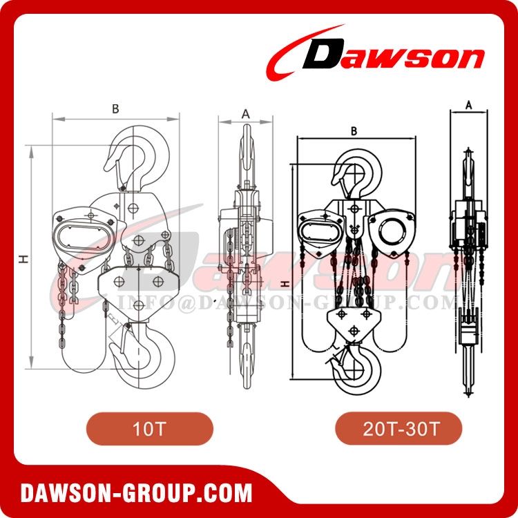 DAWSON 低温性能手動チェーンブロックホイスト、ステンレス鋼 304 ハンドチェーン付き
