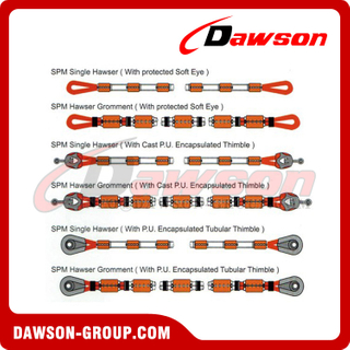 SPM ロープ、二重編組ナイロン ロープ、SPM シングル ホーサー、SPM ホーサー グロメット、シングル ポイント係留ロープ