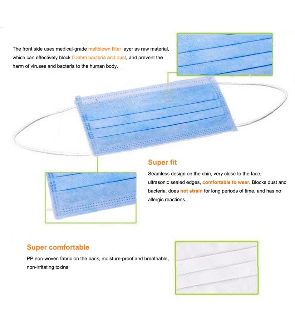 Antivirus Dust Mask Disposable Masks Virus Non-Wove 3 Layer Ply Filter Mouth Face Mask Dust N95 Meltblown Masks