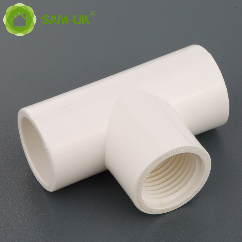 Sam-uk Fábrica al por mayor de plástico de alta calidad pvc tubería accesorios de plomería fabricantes 90 grados pvc hembra tee accesorios de tubería