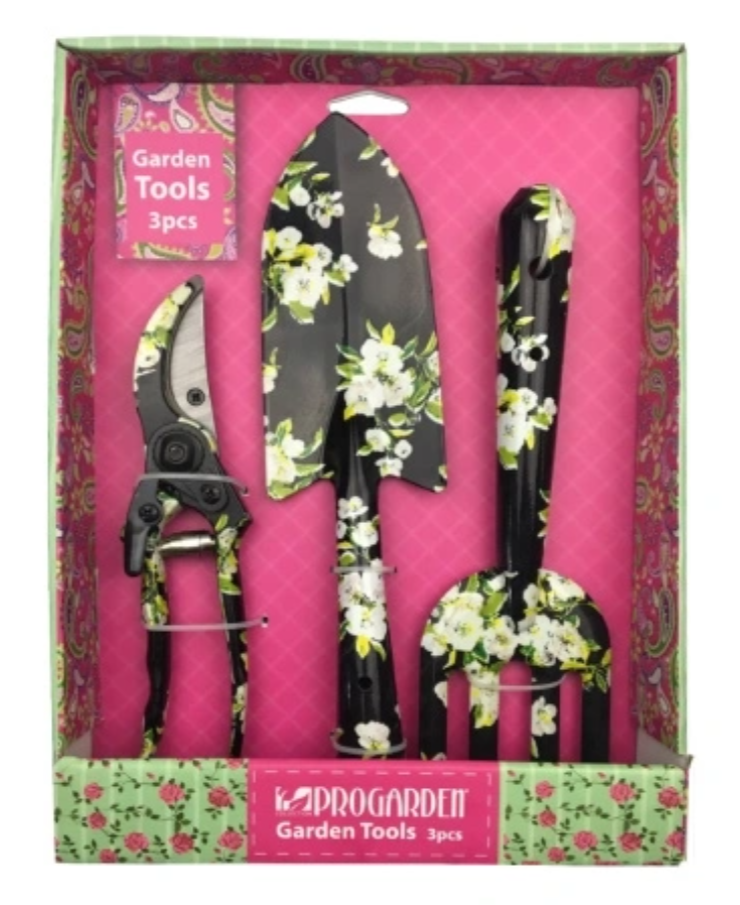 3 stk Display Box Blomsterprint Havev&aelig;rkt&oslash;j 