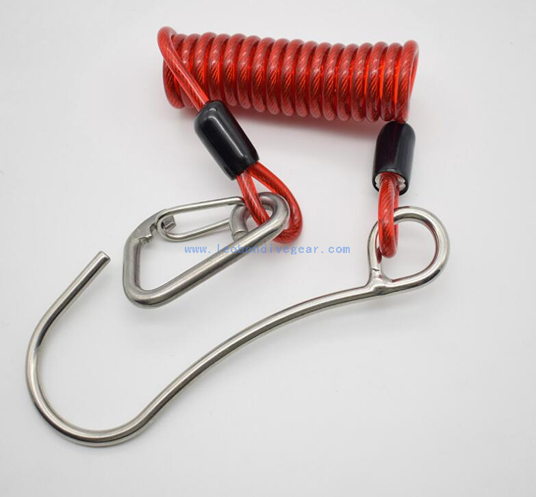 316 SS Scuba Diving Rafting Reef Single Hook with Spiral Coil Lanyard