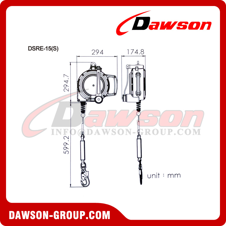 Linha de vida de recupera&ccedil;&atilde;o DSRE-15 (S), linha de vida autorretr&aacute;til de recupera&ccedil;&atilde;o de 150 kg para trip&eacute; de resgate - Dawson Group Ltd.