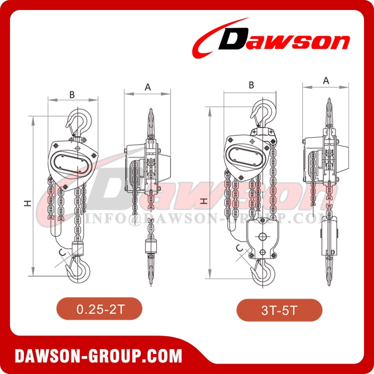 DAWSON 低温性能手動チェーンブロックホイスト、ステンレス鋼 304 ハンドチェーン付き
