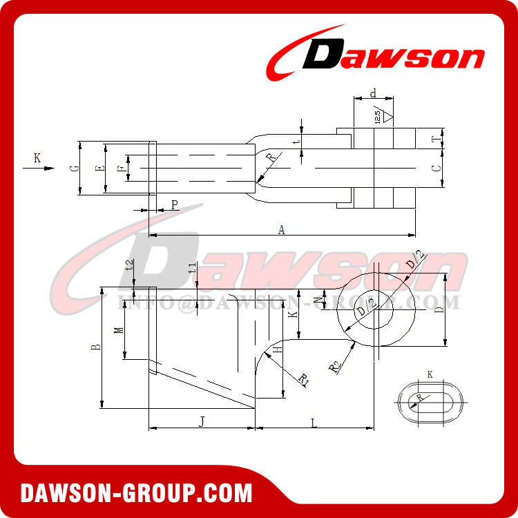 BS EN 13411-6:2004+A1:2008 Junta de cuña DS-421T de norma americana, casquillo de cuña de cable simétrico galvanizado en caliente, casquillo de cuña abierta con tuerca y pasador de seguridad