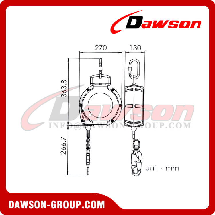 Línea de vida retráctil de alambre galvanizado DSHE-6(S), Línea de vida autorretráctil de acero inoxidable