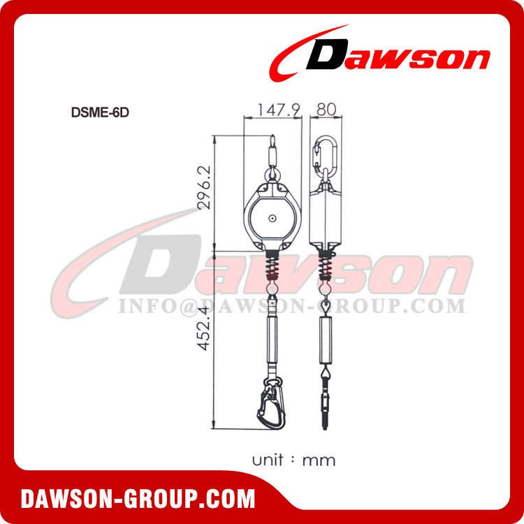 Linha de vida retr&aacute;til s&eacute;rie DSME-6D - Dawson Group Ltd. - Fabricante, f&aacute;brica na China
