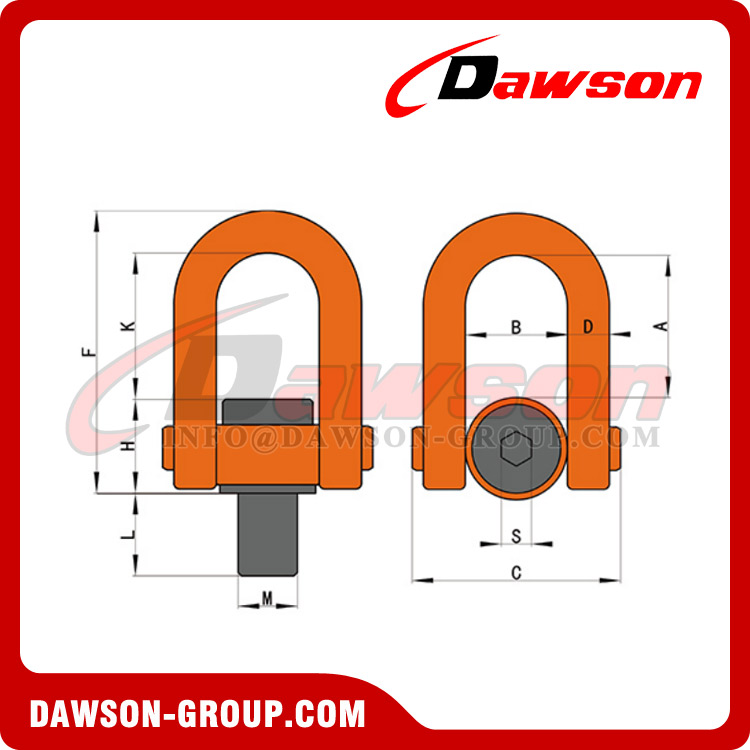 DAWSON M8-M100 Rosca métrica Doble grillete giratorio G80 Anillo de elevación giratorio