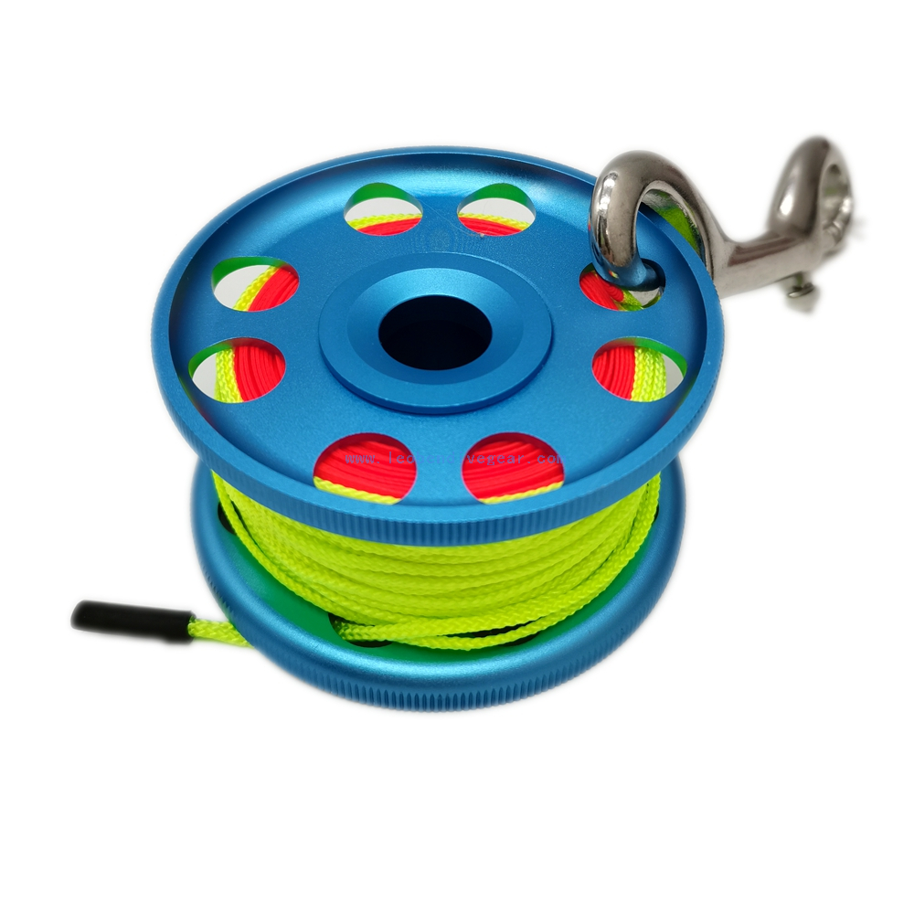 30m/100ft Aluminum Scuba Diving SMB Guide Line Finger Reel Spool with rotating Spinner