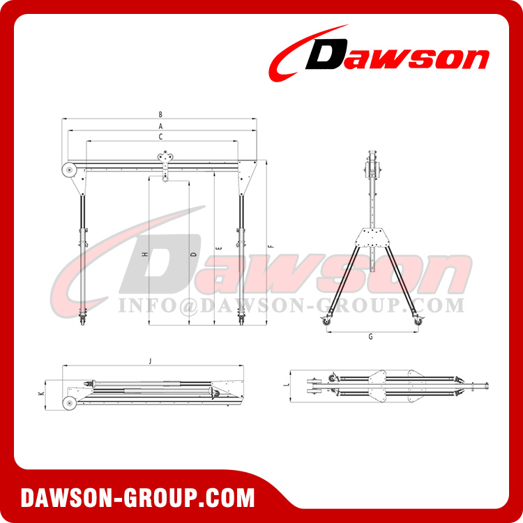 Pórtico de portal plegable tipo DSPRG de 250 kg-1000 kg, pórtico portátil plegable de aleación de aluminio, grúas de pórtico