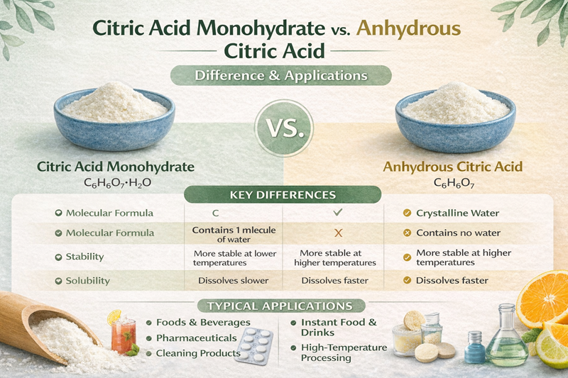 Comparison between monohydrate and anhydrous citric acid Comparación entre ácido cítrico monohidrato y anhidro