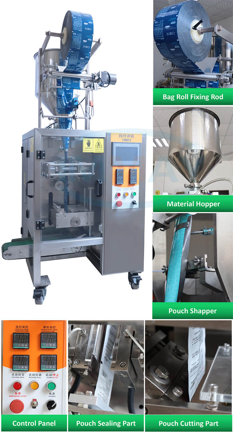 Cream pouch filling and sealing machine Máquina llenadora y selladora de bolsas de crema