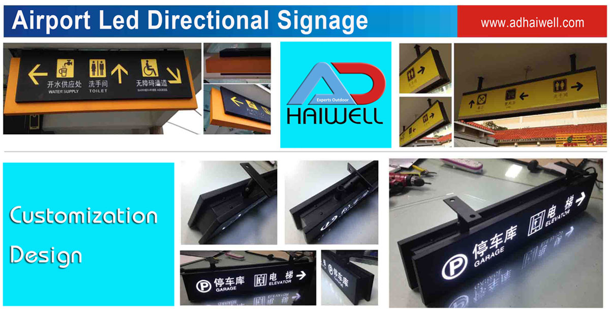 Diseño de personalización de señalización direccional LED de aeropuerto