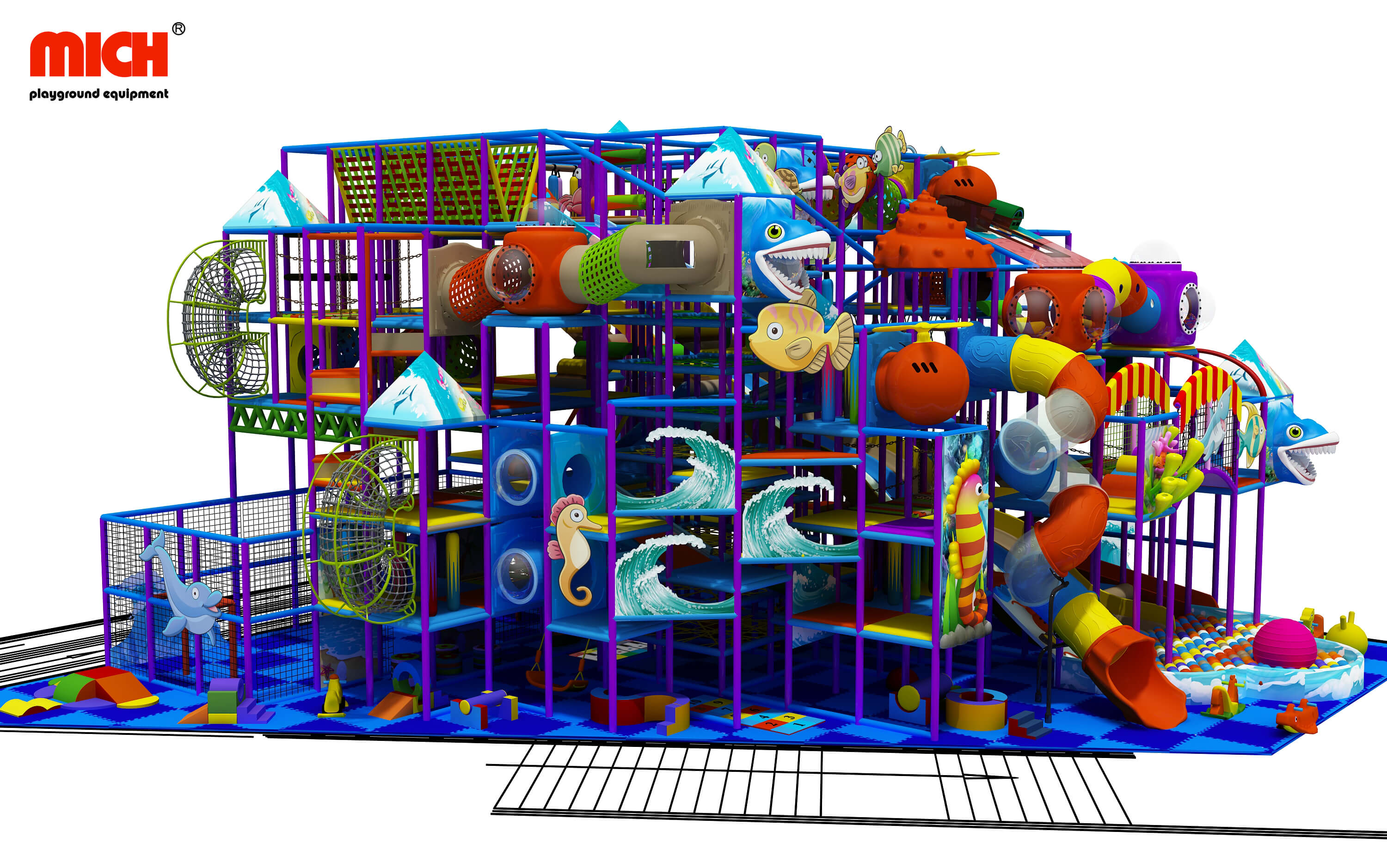 Tema de océano 6 niveles para niños Soft Playhouse