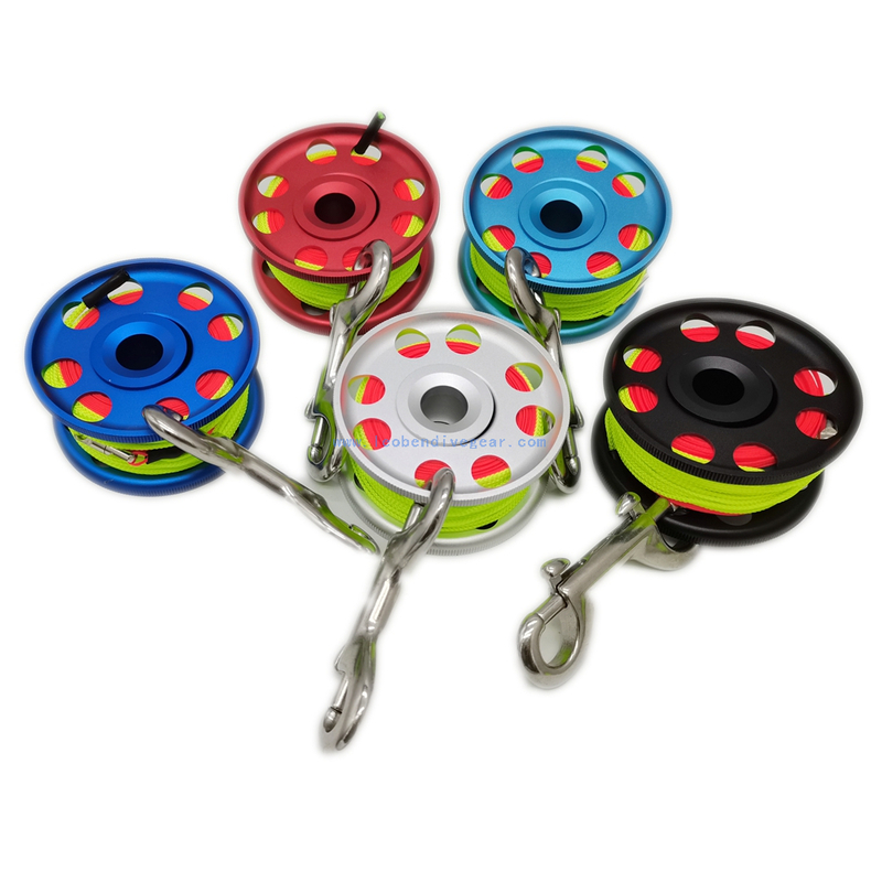 30m/100ft Aluminum Scuba Diving SMB Guide Line Finger Reel Spool with rotating Spinner