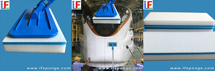 Lfsponge aircraft shell cleaning use Life Nano High tech foam brush Lfsponge - Pinceau mousse haute technologie - pour le nettoyage des trains