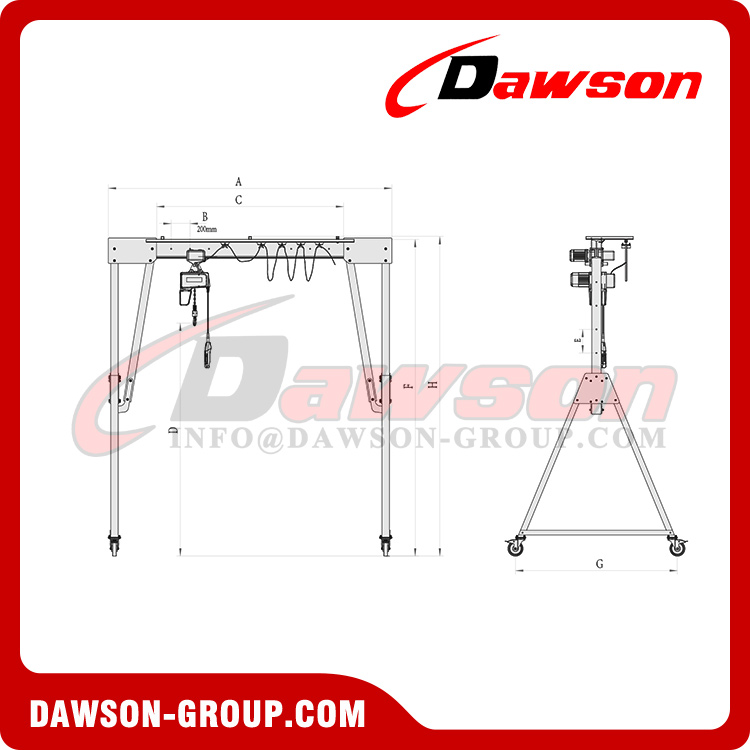 Pórtico de portal tipo DSPG-H de 500 kg-5000 kg, pórtico portátil de aleación de aluminio, grúas pórtico