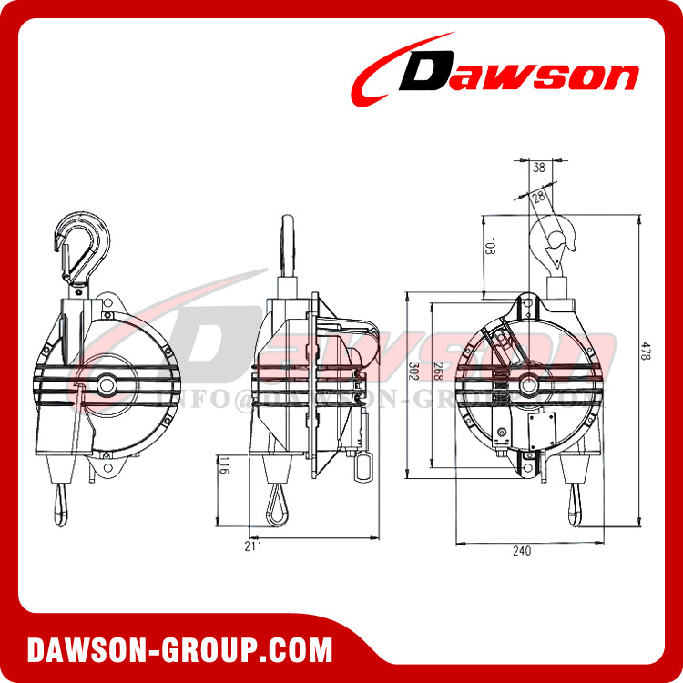 DS-HW-Tシリーズ 15kg～160kg スプリングバランサー、ロードバランサー、ツールバランサー