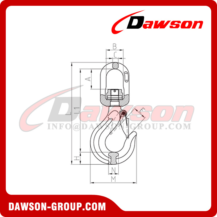 DS1095 G100 6-22 مم خطاف دوار مع مزلاج، خطاف الرافعة بالسلسلة، خطاف الرفع