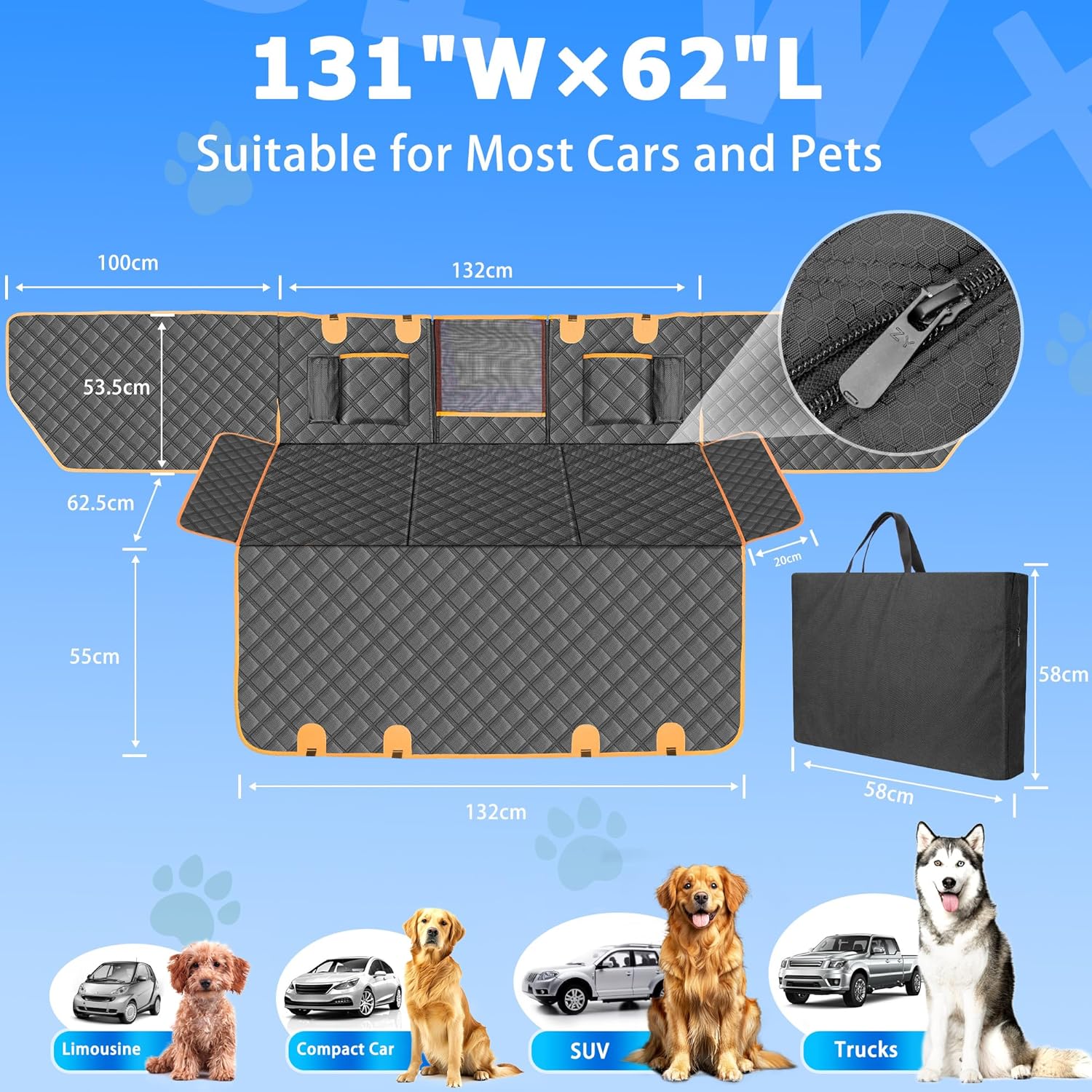 Dog Car Seat Cover for Back Seat Hard Bottom Car Seat Cover for Dogs with Door Protectors for Traveling and Camping