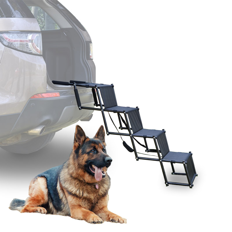 Outdoor 4 Steps Portable Collapsible Pet Step Car Dc-dc Steps Down Accordion Metal Frame Dog Stair Oxford Fabric with Partitio