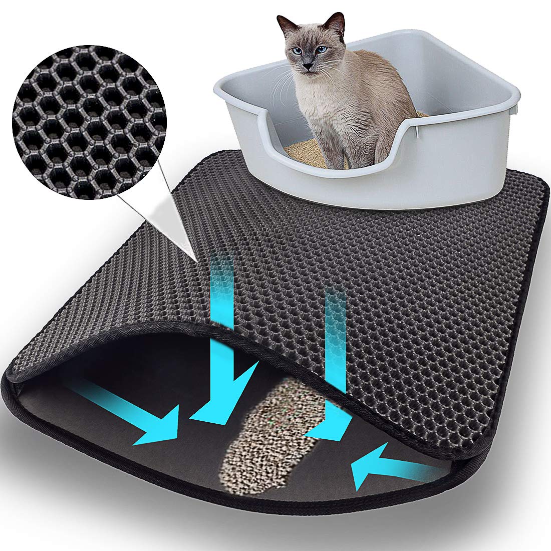 OEM Washable Easy Clean 2 Layers Waterproof Urine Proof Trapping Magic Tape and Leather Edging Non-Slip EVA Cat Litter Mat